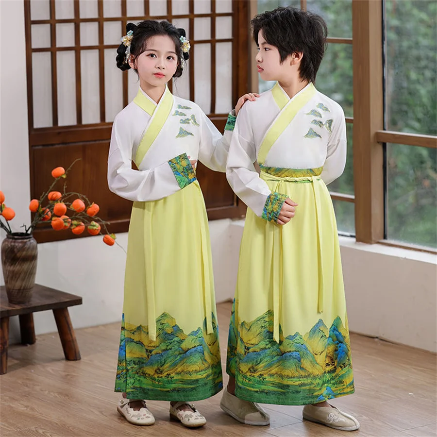 Children's Ancient Clothing Hanfu Traditional Chinese School Clothing Bookboy Clothing Boy and Girl Chinese Style Performan