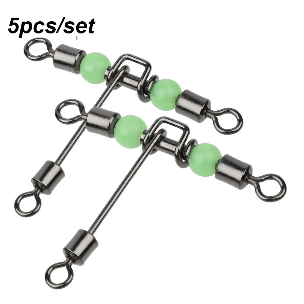 5pcs Durable Trident Brass Barrel Splitter 3 Way Connector Luminous T-shape Fishing Swivels Rolling Swivel with Pearl