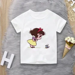 3-14y Kid Disney Short Sleeve Fashion Cute Princess Alphabet Cartoon Cinderella Print Casual Flower Girls T-Shirt Crew Neck Tops