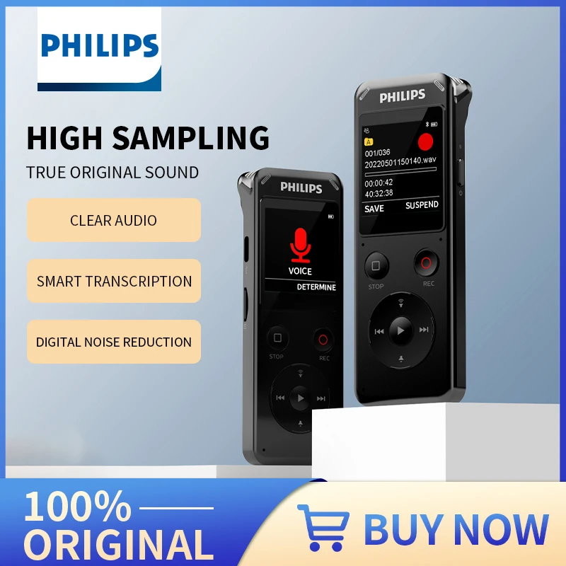 Philips VTR6960 100% Original  Voice Recorder 192K HD Recording 360° Microphone Array AI Transcription WiFi Blue