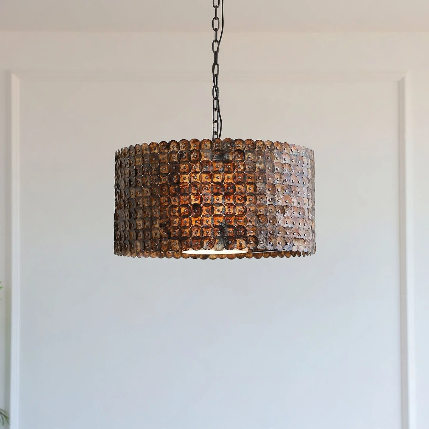 Vintage Round Natural Mica Pendant Light Wabi Sabi Cylindrical Handmade Hanging Lamp For Living Room Dining Kitchen Island