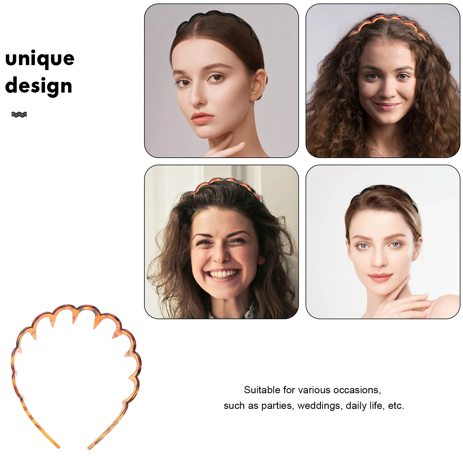 

2pcs Wavy Headband For Women Non Slip Hair Hoop Stylish Comb Band Wedding Party Everyday Use Headbands For Women Fashion Hair