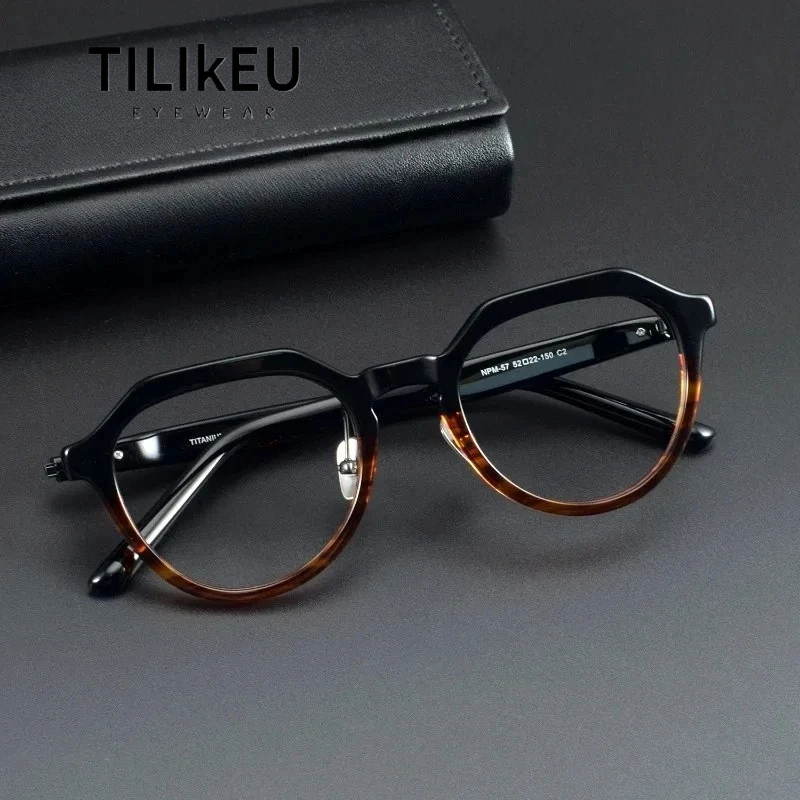 

145mm Wide Vintage Polygonal Flip-up Eyeglasses Frame Men High-end Creative Acetate Titanium Glasses Frame for Larger Faces Men