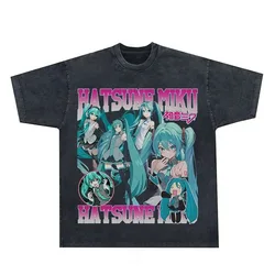 Animation Peripheral Hatsune Miku Retro Style Pure Cotton Short-sleeved Summer Casual Loose Washed Men's and Women's T-shirt