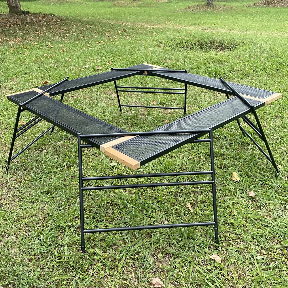 outdoor  camping folding portable iron mesh table square folding round  barbecue iron folding table