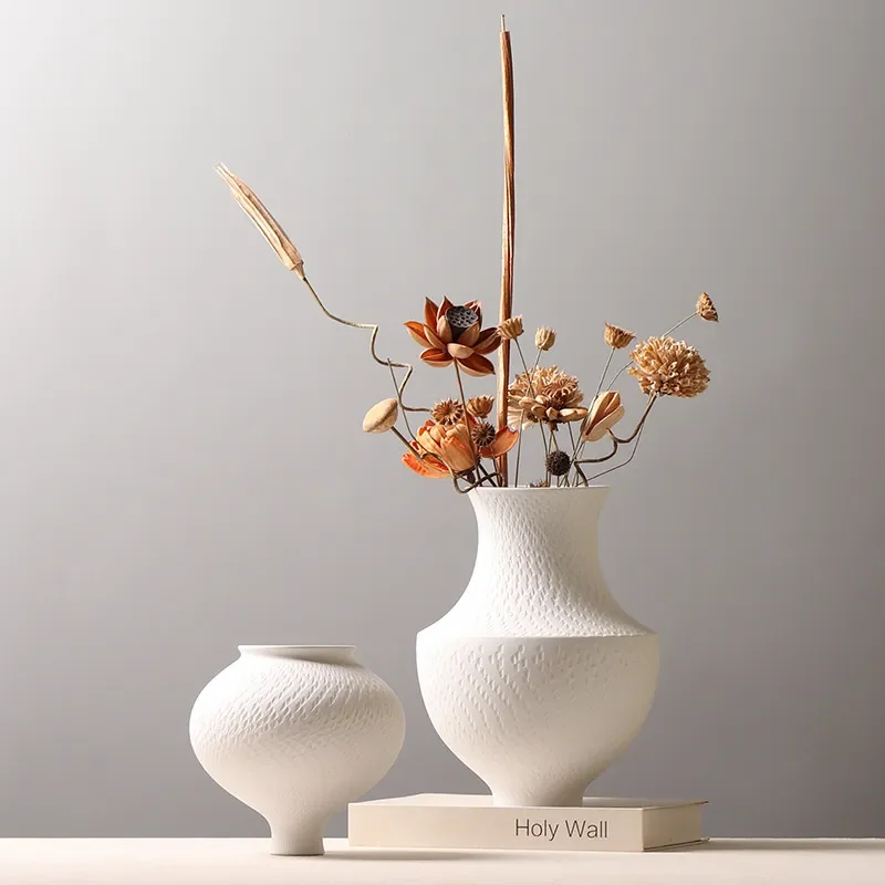 for Ancient Jumping Knife Ceramic Vase White Simple Elegant Flower Arrangement Decoration for Model Room Hotel Bogu Frame