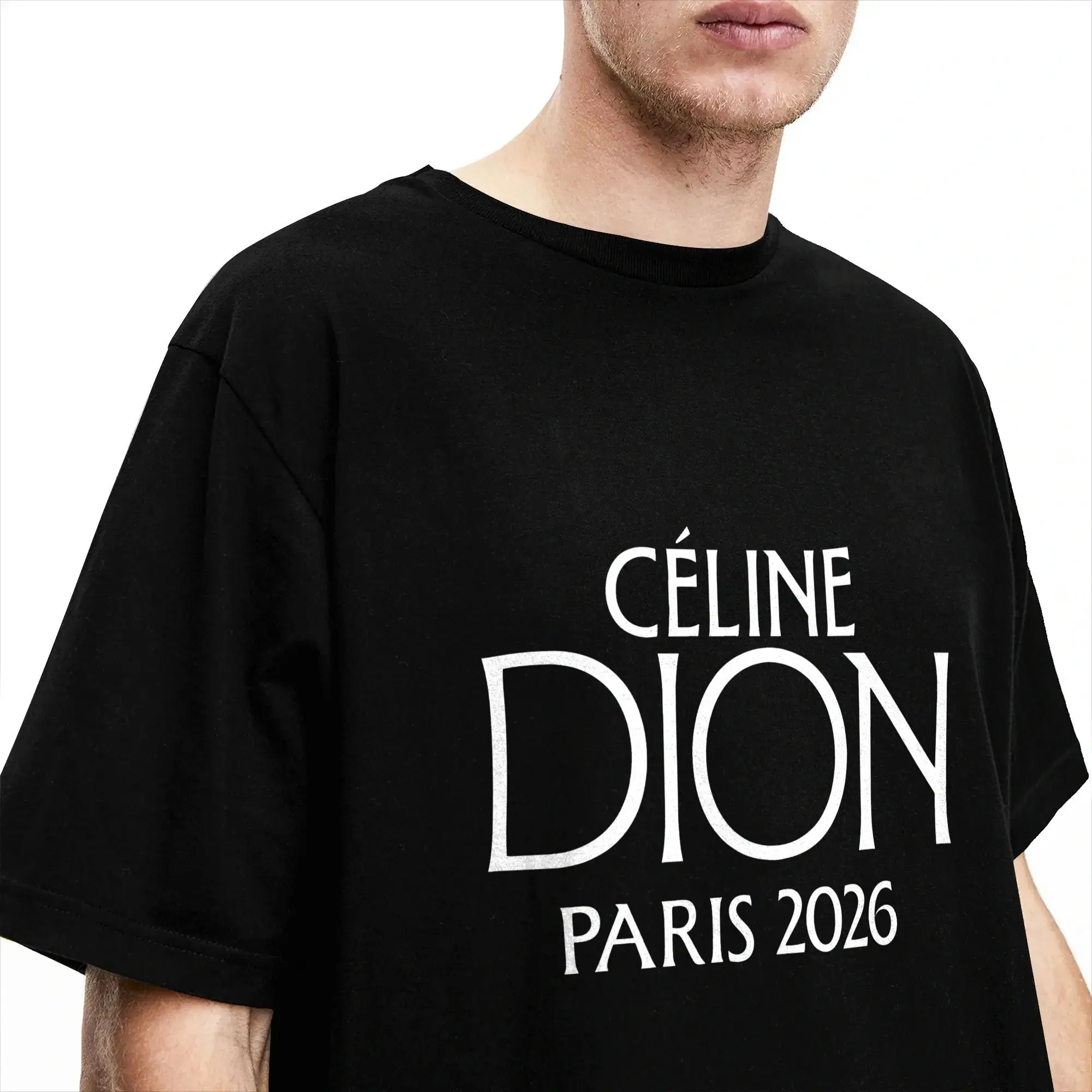 Celines Dion Face Portrait Herren-T-Shirts, kanadische Sängerin, Neuheits-T-Shirt, kurzärmelig, O-Ausschnitt, T-Shirts aus 100 % Baumwolle, Geschenkkleidung – Detail 3