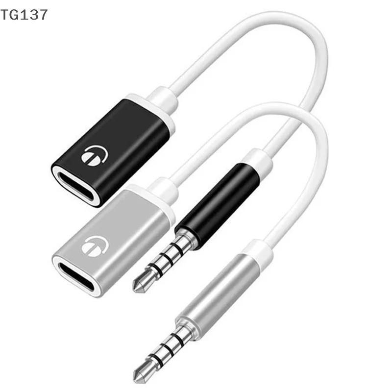 1Pcs 3.5mm to Type C Female Flat Head Adapter Cable Analog Audio Headphone Jack to USB-C Converter