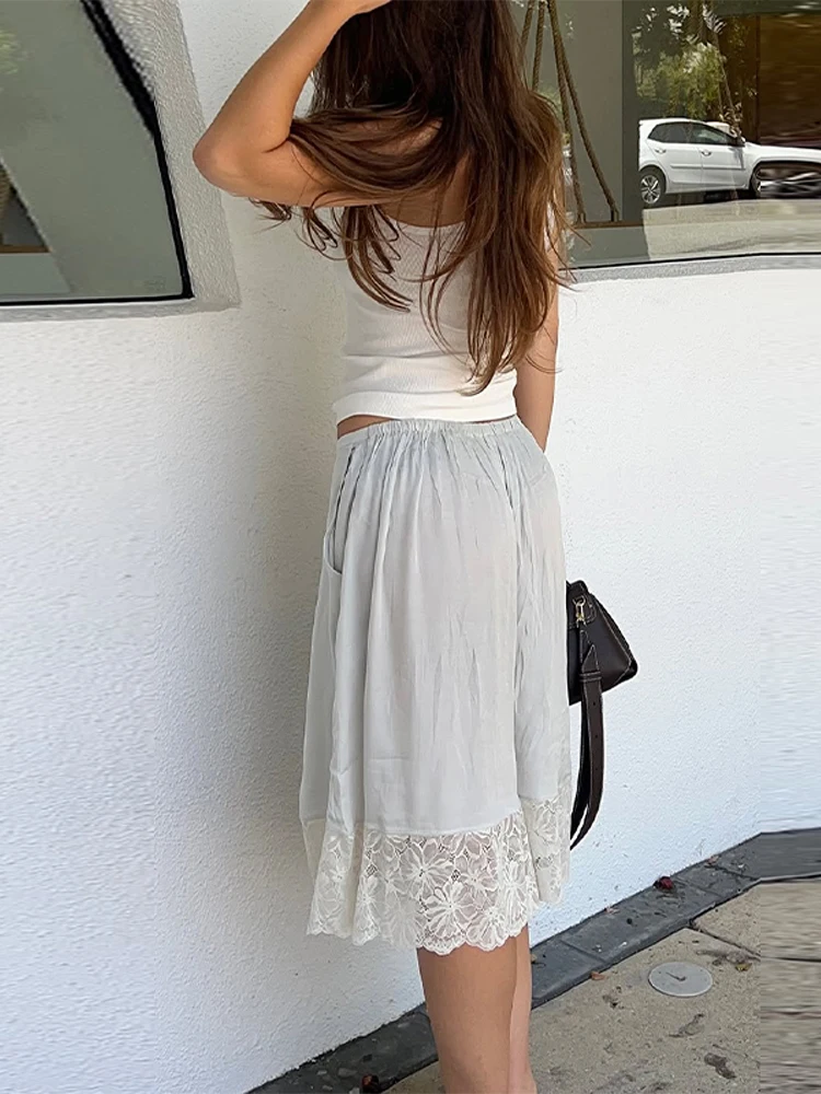 Lace Patchwork Shorts Women's Satin Pants Trim Bermuda Trousers High-Waisted Drawstring Loose Casual Wide-Leg Summer Wear