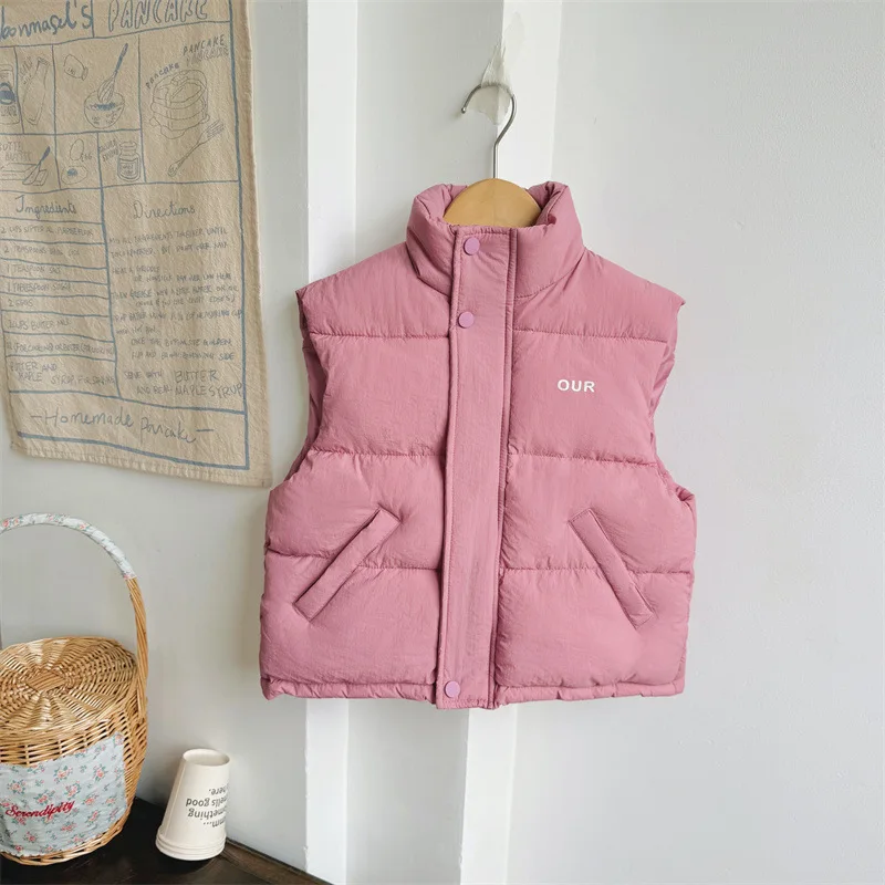 2024 Autumn Winter Children Cotton Vest Thickened Warm Outerwear Boys Sleeveless Jacket 3-7 Years Girls Waistcoat Padded Tops