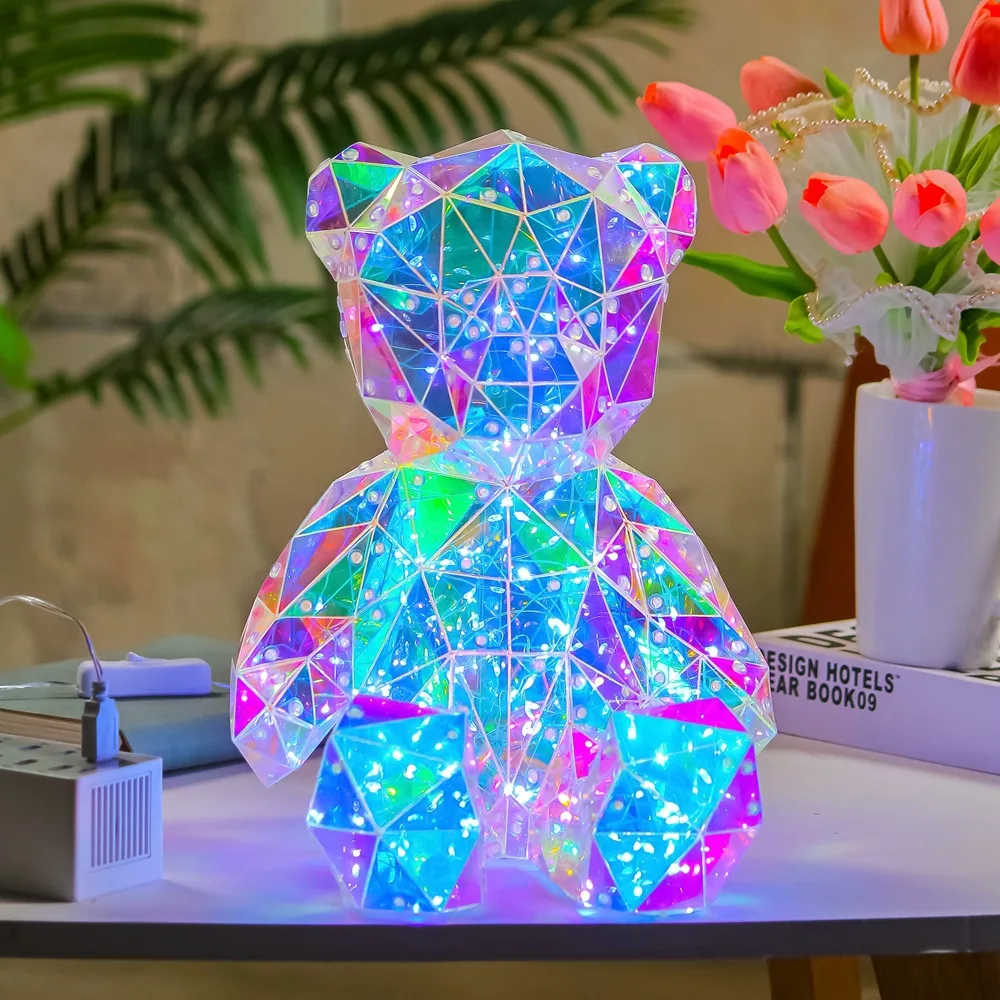 Luminous Plastic Bear LED Rainbow Bear Colorful Bears Party Decor Children\'S Day Gift Teddy Bear Ornament Bear Decor For Home