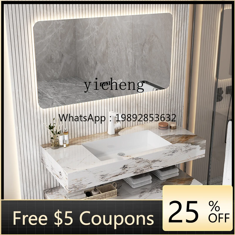 

AA rock slab ceramic seamless integrated rock slab double layer hand wash basin bathroom cabinet combination toilet washstand