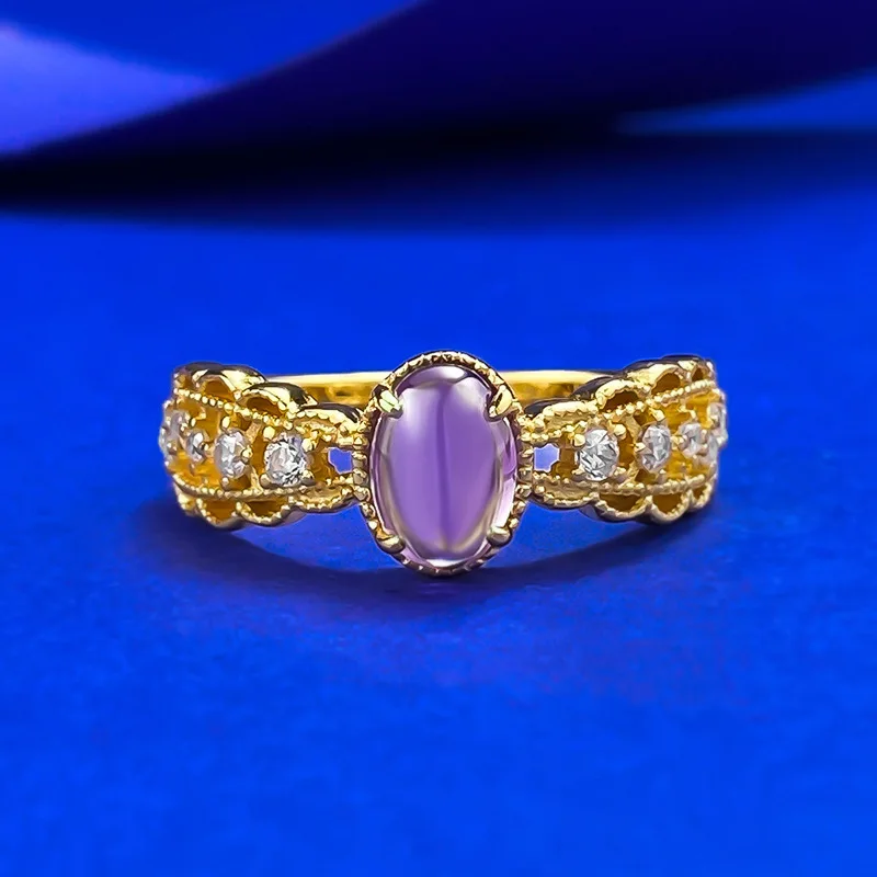 

S925 серебро 5*7 фиолетовое кольцо с кружевной подкладкой, средневековый дворцовый стиль, элитная прямая трансляция на Сяохуншу