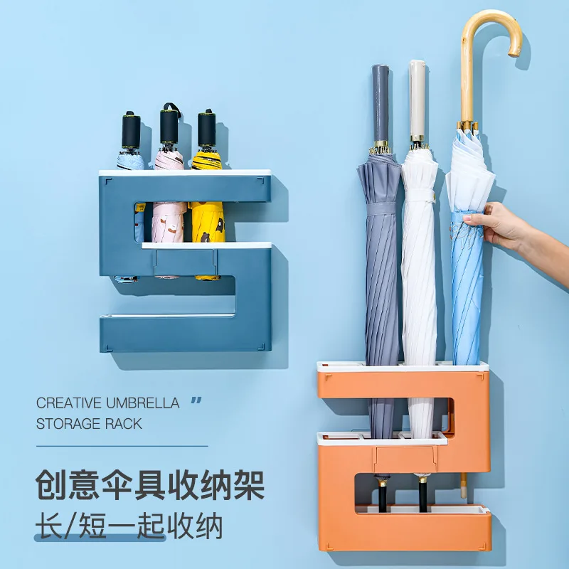 Wall Mounted Umbrella Storage Stand Rack Holder Plastic Organizer for Home Office Hallway  Draining Shelf Space Saving