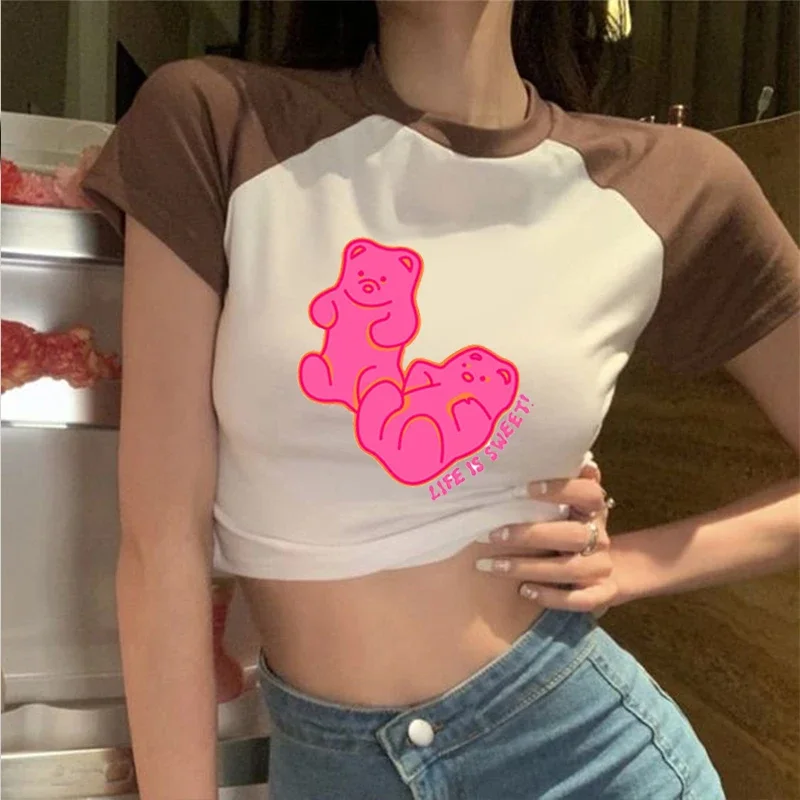 

Bears Y2k Aesthetic Vintage Crop Tops Short Sleeves Women Tee Summer Streetwear Kpop Graphic Fairy Grunge T-Shirt Baby Tee