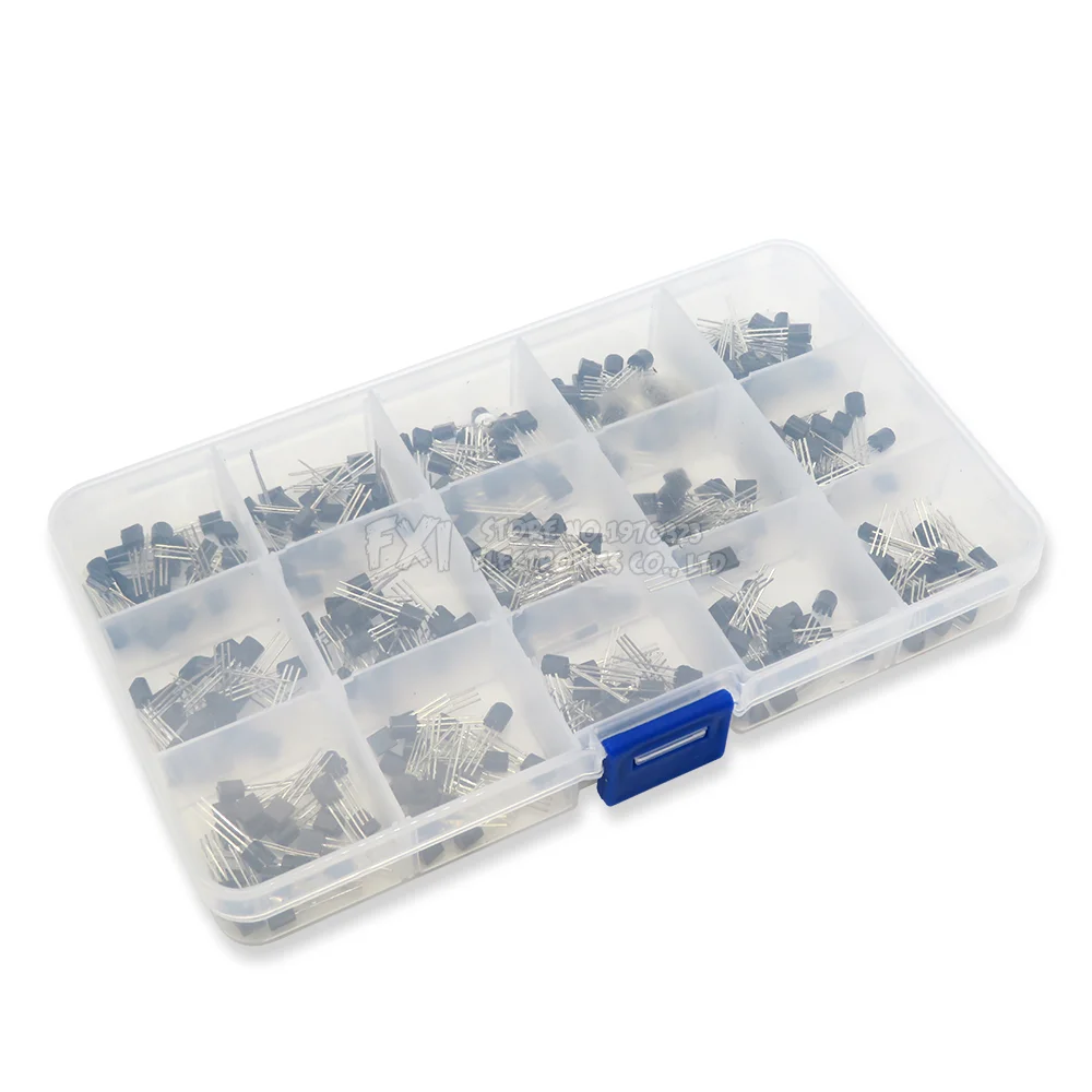 300PCS TO-92 Assorted Kit 2N2222 S9012 S9013 S9014 S8050 S8550 2N3904 2N3906 2N5401 2N5551 A42 A92 A1015 C1815 13001 15Value