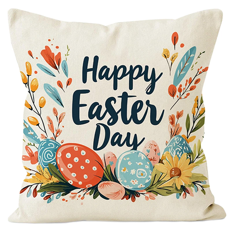 Easter Pillow Covers Decorative Bunny Easter Egg Wreath Throw Cushion Covers for Home