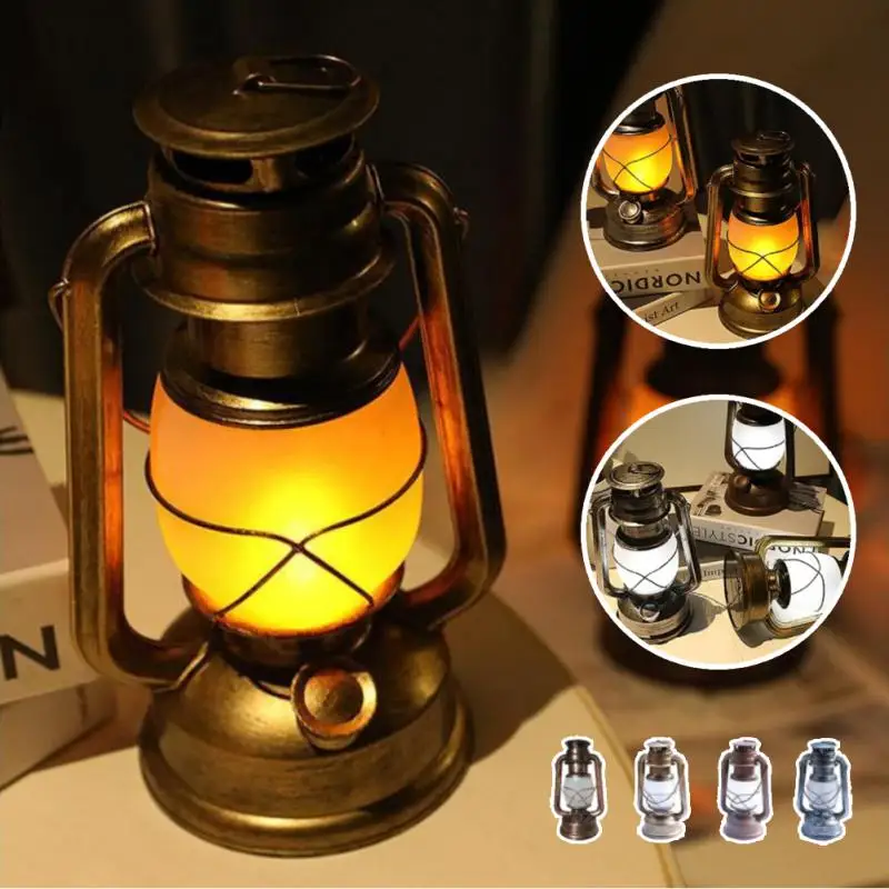 LED Retro Small Oil Lamp Portable Wind Light Kettle Electronic Candle Lamps Bedroom Living Room Decoration Retro Flame Lights