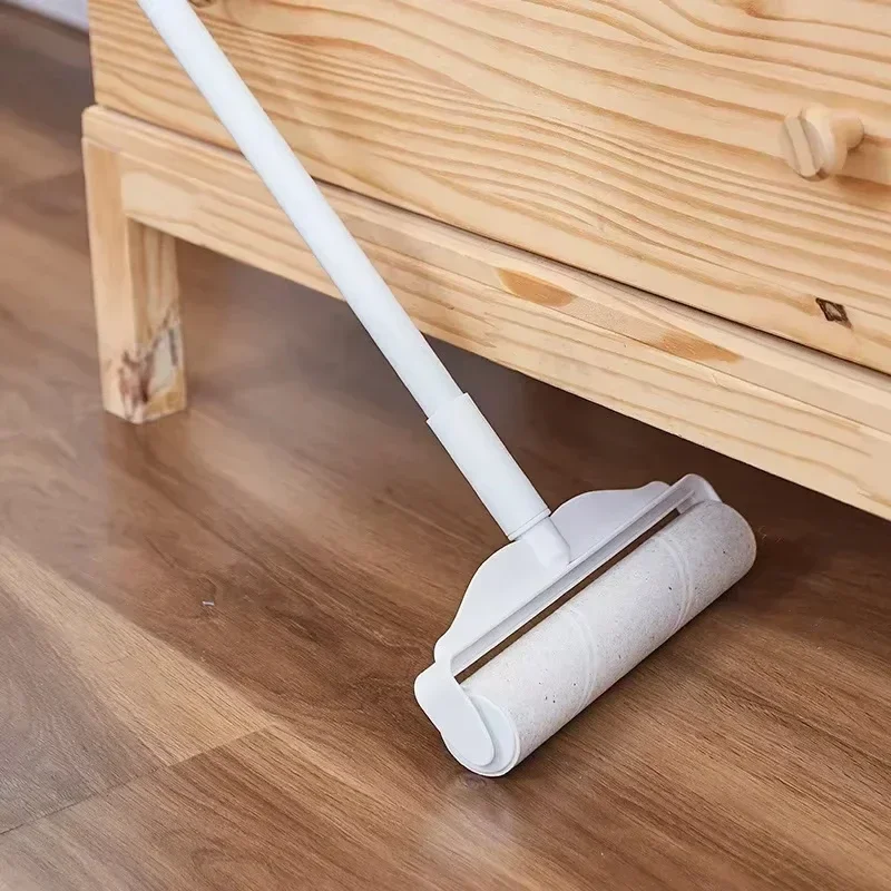 Removedor de Pelos Portátil com Cabo Longo, Rolo Adesivo Tipo Rasgo, Dispositivo para Remover Pelos de Animais de Estimação e Fiapos de Roupas, Ferramenta para Limpeza de Camas e Pisos