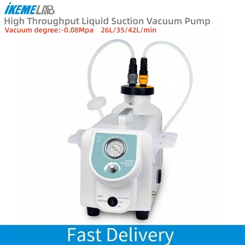 IKEME High Throughput Liquid Suction Vacuum Pump 26L Oil-Free with PTFE Filter 6 Suction Tips for Cell Culture Waste Fluid Pump