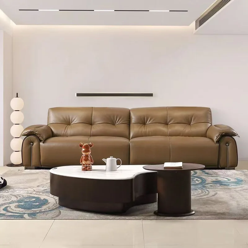 

Italian minimalist leather sofa size apartment first layer cowhide living room modern simple light luxury straight row three sof