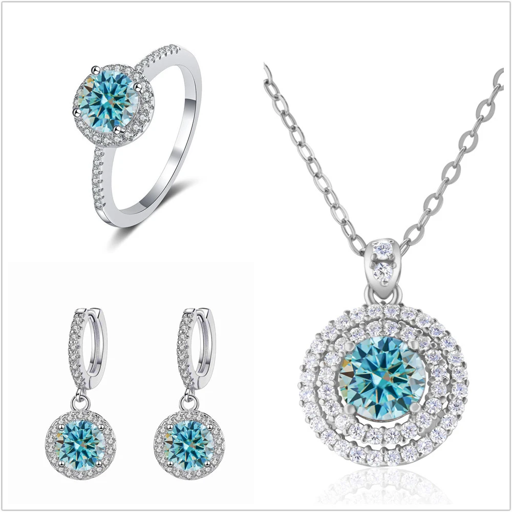 Real Moissanite Jewelry Set For Women D VVS1 Diamond 100% 925 Sterling Silver 18K Plated Pendant Necklace drop Earring Gifts