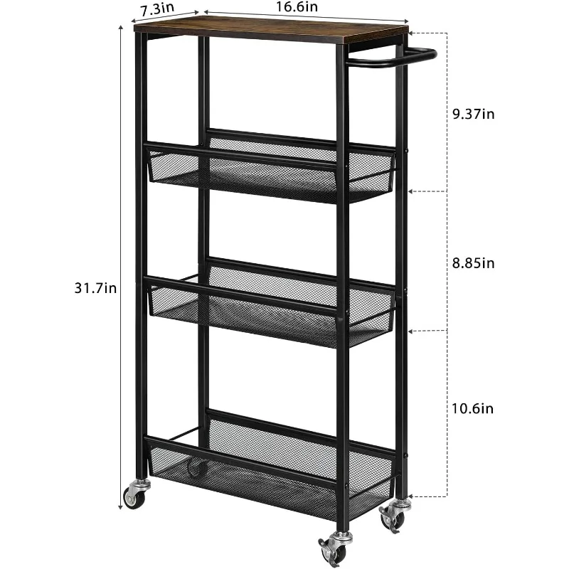 Imagem -04 - Carrinho de Armazenamento Fino com Parte Superior de Madeira Unidade de Prateleiras Estreitas para Espaço Pequeno Carrinho Rolante Deslizante Camadas