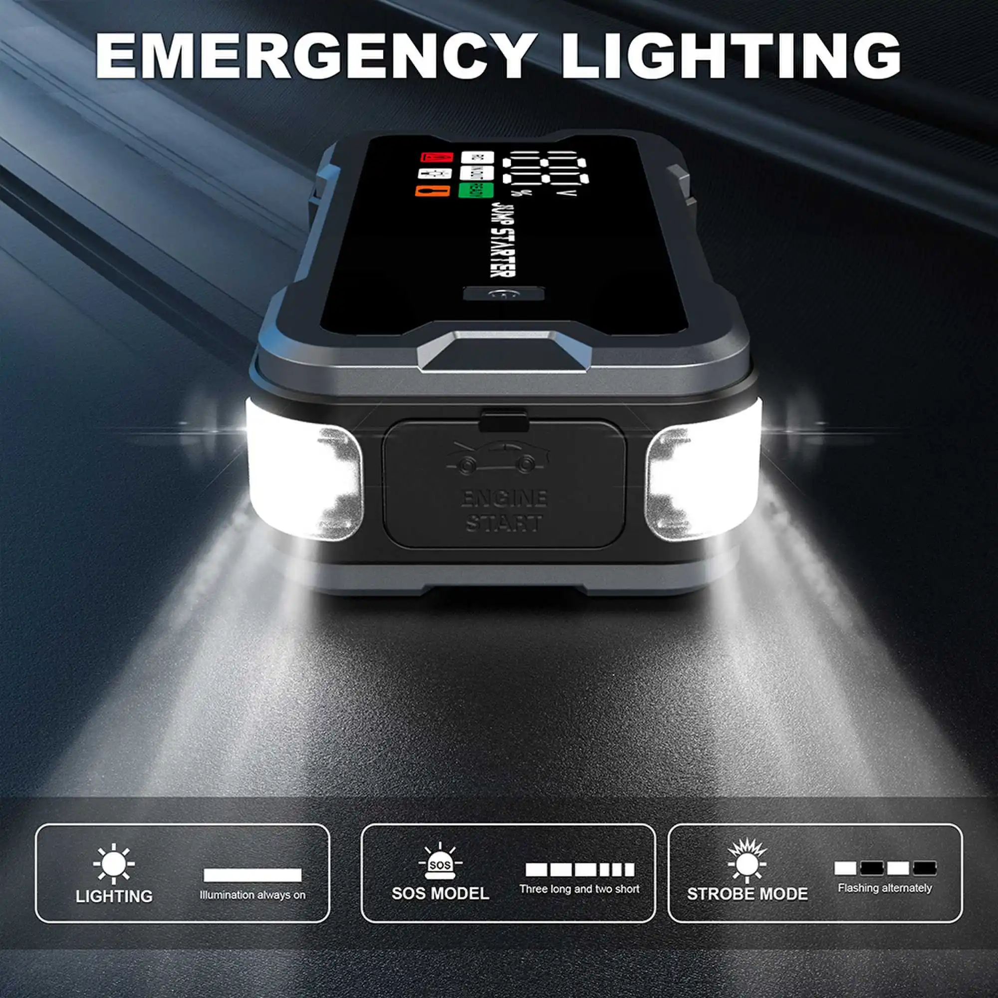 4000A Car Jump Starter ,Portable Car Battery Jump Starter,12V Jump Box Battery Pack with Boost LED Light and Jumper Cables view 4