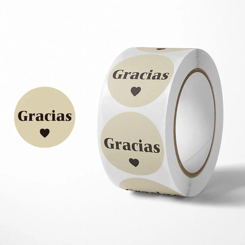 

100-500pcs Vintage Design Spanish Thank You Stickers Black Heart Love You Label for Decoration Sticker Bouquet Wrap Supply
