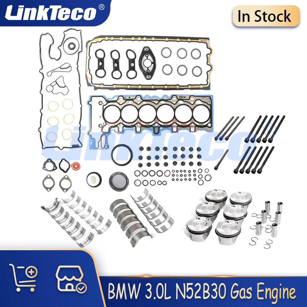 

Engine Parts Piston Kit Main Con Rod Bearing Full Gasket Set Fit 3.0 L Gas N52 For BMW 128i 328i 528i X5 X3 Z4 3.0L L6 07-13