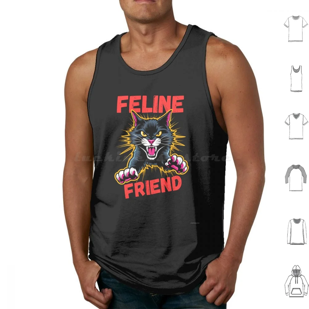 Feline Friend Tank Tops Vest Sleeveless Cat Feline Cat Friend Animal Energy Cat Lover Kitty Cat Art Cat Design Whiskers Paw