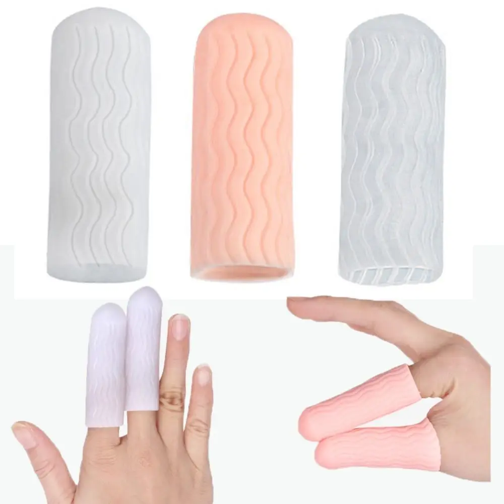 

1 Pair Silicone Finger Cover Skin White Transparent Water Grain Style Finger Cots Soft Anti-abrasion Fingertips Protector Gloves