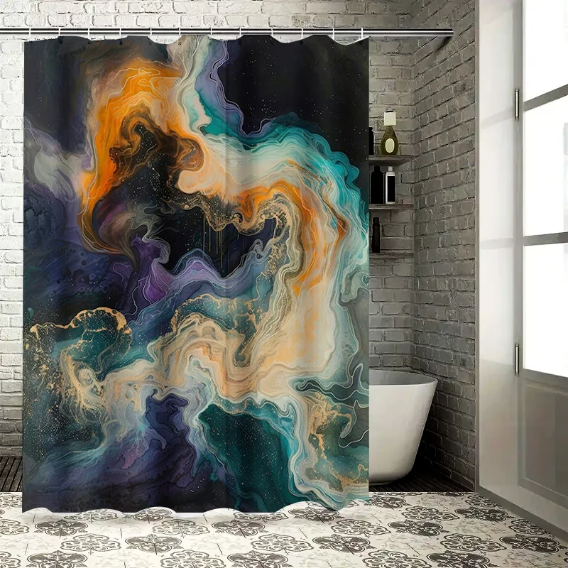 

Luxurious Abstract Design Shower Curtain Waterproof Fabric with Long Straps for Bathroom Decorations in Multicolors