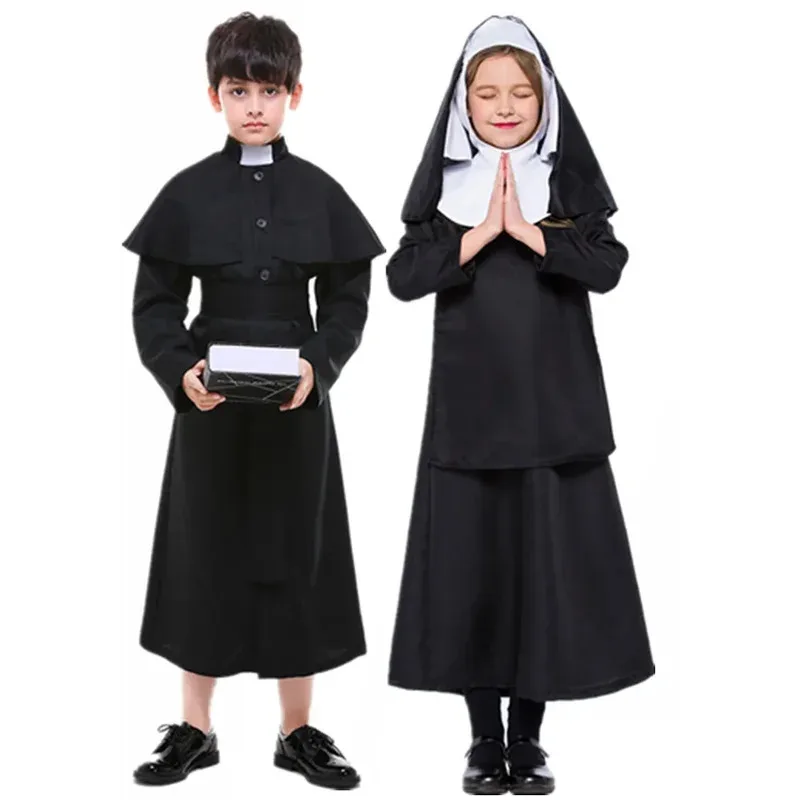 

Halloween Child Priest Nun Costume Traditional Medieval Religious Outfit Kids Boys Girls Carnival Cosplay Fancy Party Dress