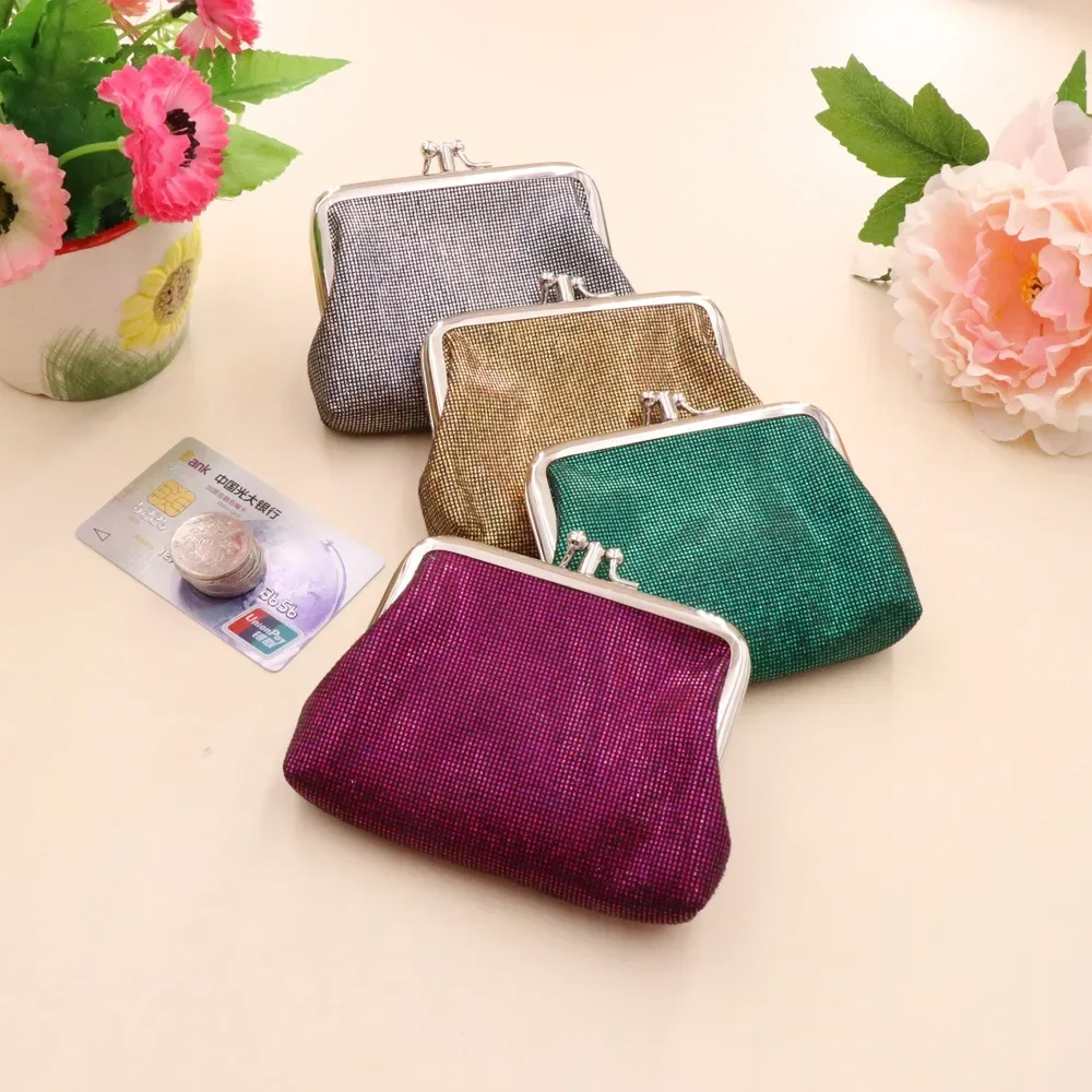 Vintage Double Layer PU Bright Grid Short Wallet Women's Small Coin Purse Creative Card Pack Student Bag