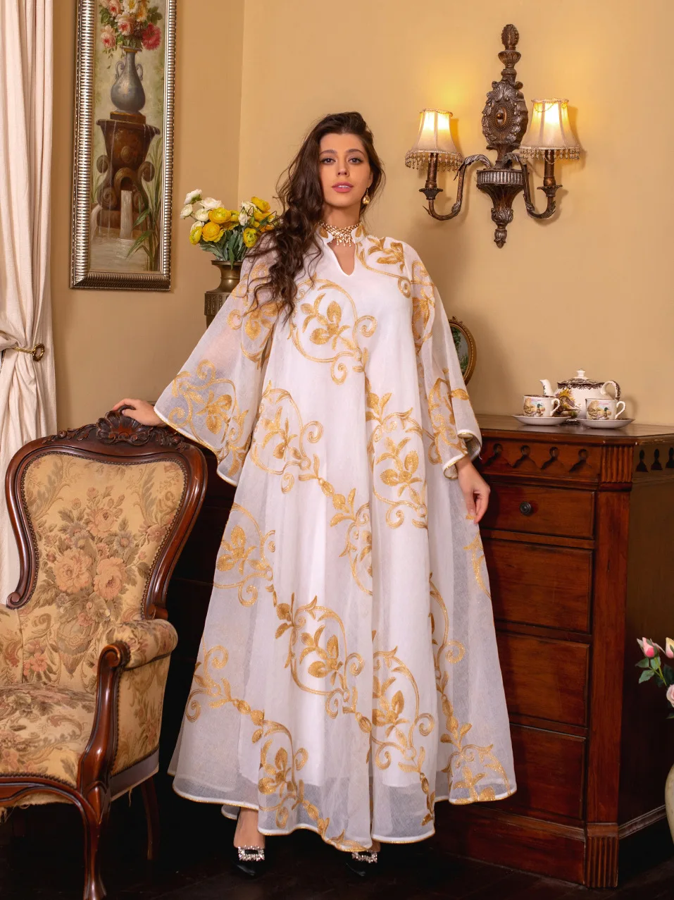 Ramadan Robe Dresses For Women 2023 Elegant Long Sleeve Embroidery Evening Party Dubai Abaya Muslim Casual Dress