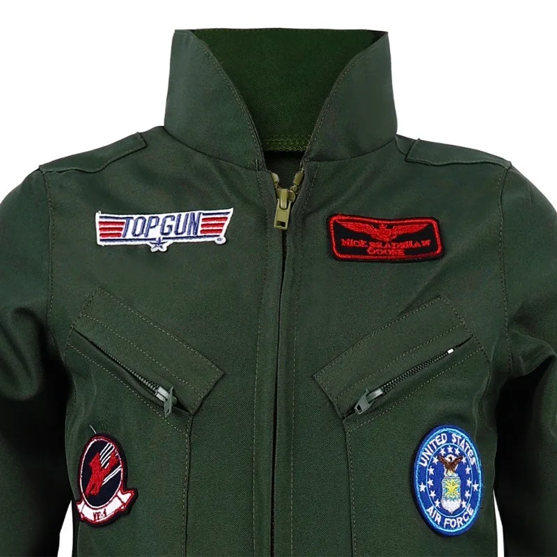 2024 New Flight Suit Military Green Adult Cosplay Performance Suit Cosplay Suit Jumpsuit Children's Top Gun