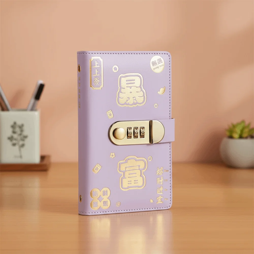 With Password Lock Saving Money Binder Handbook Wallet Storage Budget Binder with Lock Cash Envelopes A6 Planner Organizer