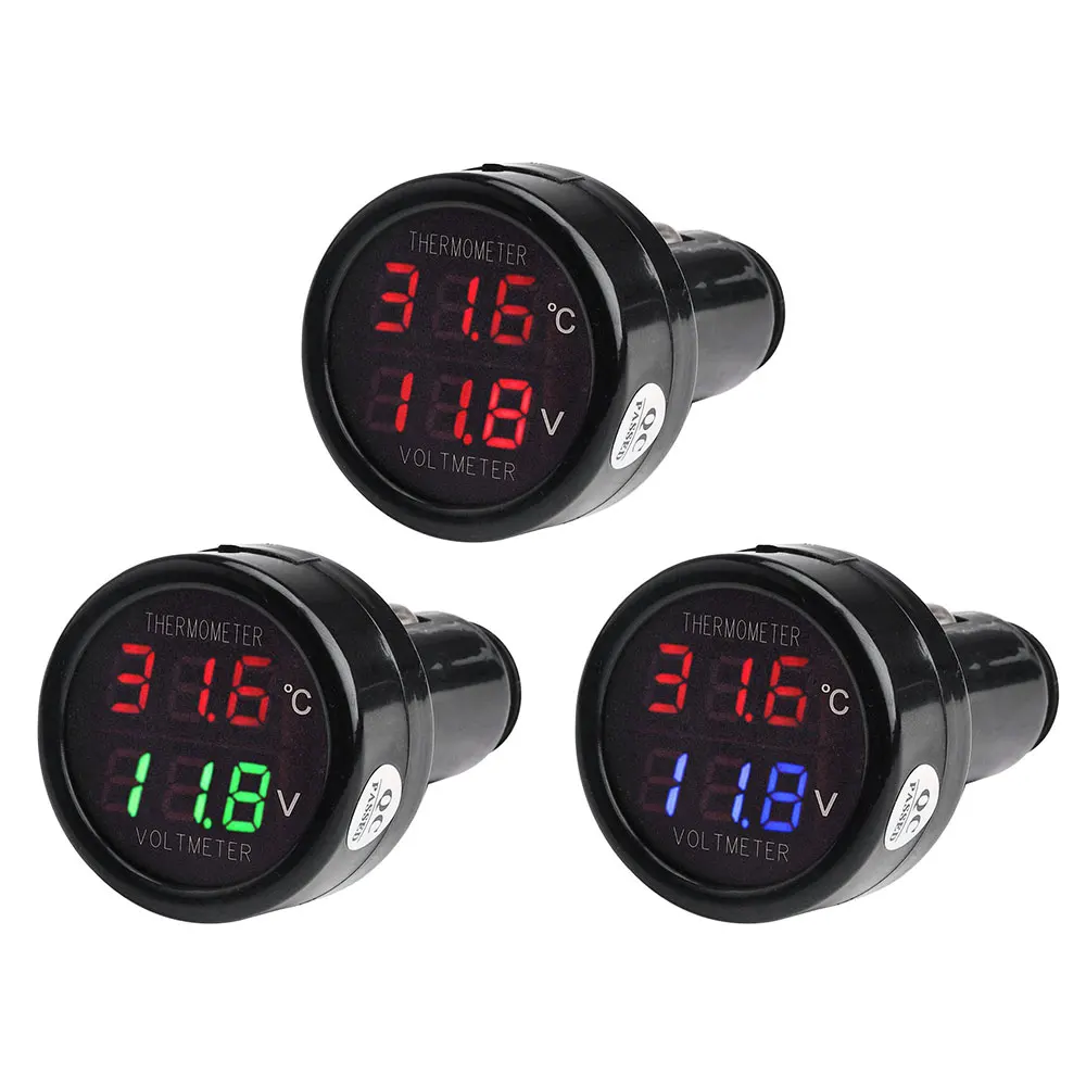 2 In 1 Vehicle Instruments Thermometer Voltmeter Car Volt Meter DC8-36V Dual Display Practical LED Digital Thermometer Voltmeter