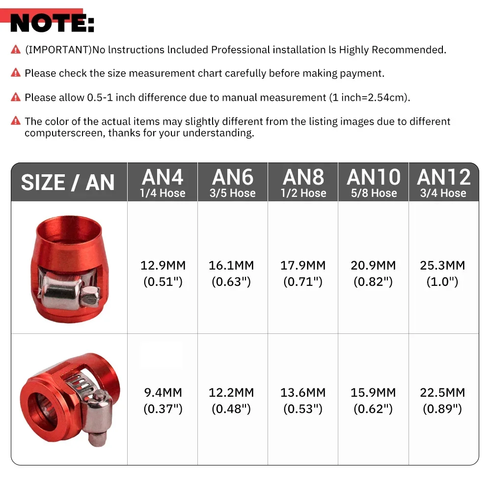 1pc AN4 AN6 AN8 AN10 AN12 Car Hose Finisher Clamp Radiator Modified Fuel Pipe Clip Buckle Universal Hose Clamps Oil End Finisher