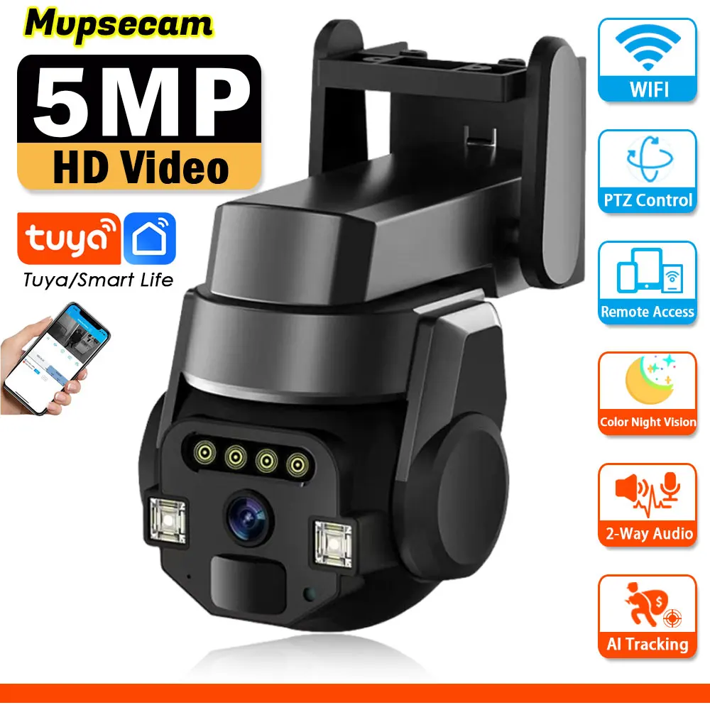 

Security Protection Tuya 5MP Video Surveillance Camera WIFI Outdoor 360 Wireless Security IP Camera Smart CCTV PTZ Auto Tracking