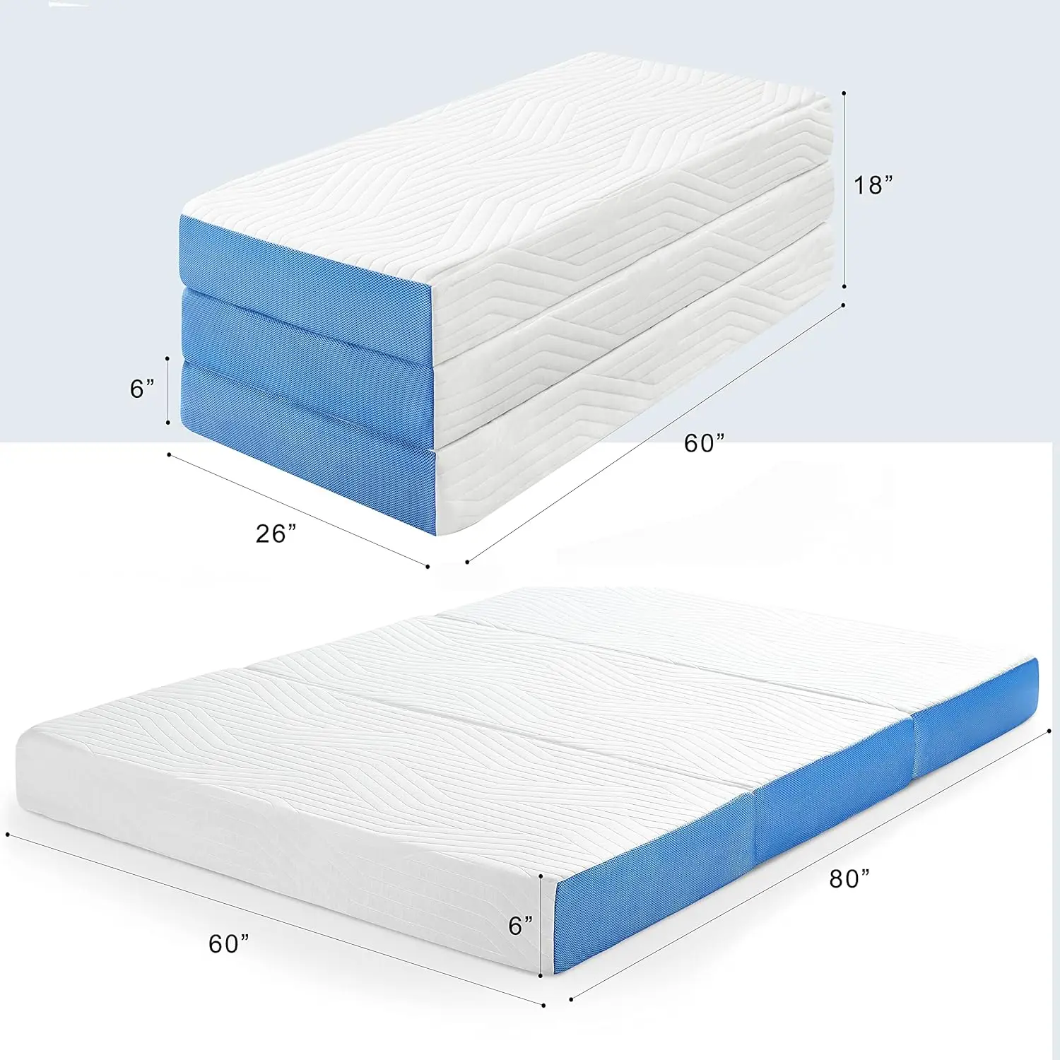 Matelas pliable Queen, matelas à trois volets en mousse à mémoire de forme infusée au gel avec sac de transport, housse lavable, matelas de sol pour invités, montres-polymères