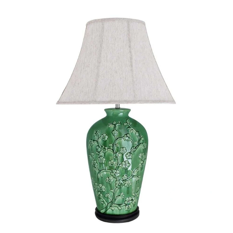 New York Downtown Park Imported Genuine Spring Branches, Early Flowers, Emerald Green, Light Embossed Ceramic Table Lamp,