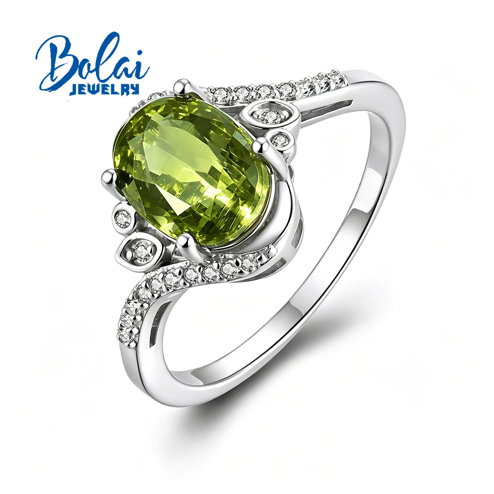 Precious Classic Ring for Women Natural Peridot Gem August Birthstone Silver Jewelry for your Loveones Romantic Gift