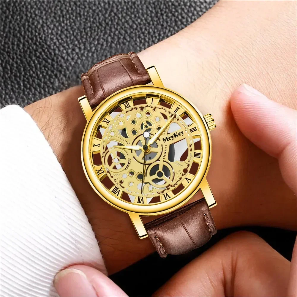 New Watch Men\'s Hollow Fashion Business Watch Men\'s Fashion & Casual Belt Quartz Wristwatches Valentine\'s Day Gift for Men