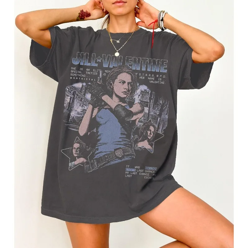 Resident Evil 37 Theme T-shirt Printed T-shirt Jill Valentine RE Theme T-shirt: Video Game Hero Pattern