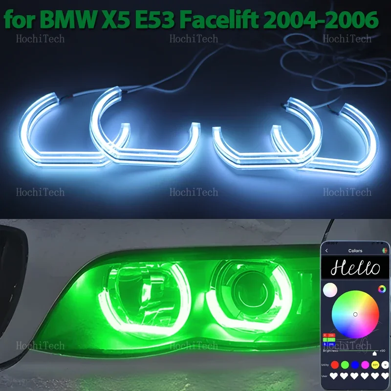 

High Quality RGB Multi-colored App Control LED Headlight Angel Eyes Ring Lamp for BMW X5 E53 Facelift 2004 2005 2006