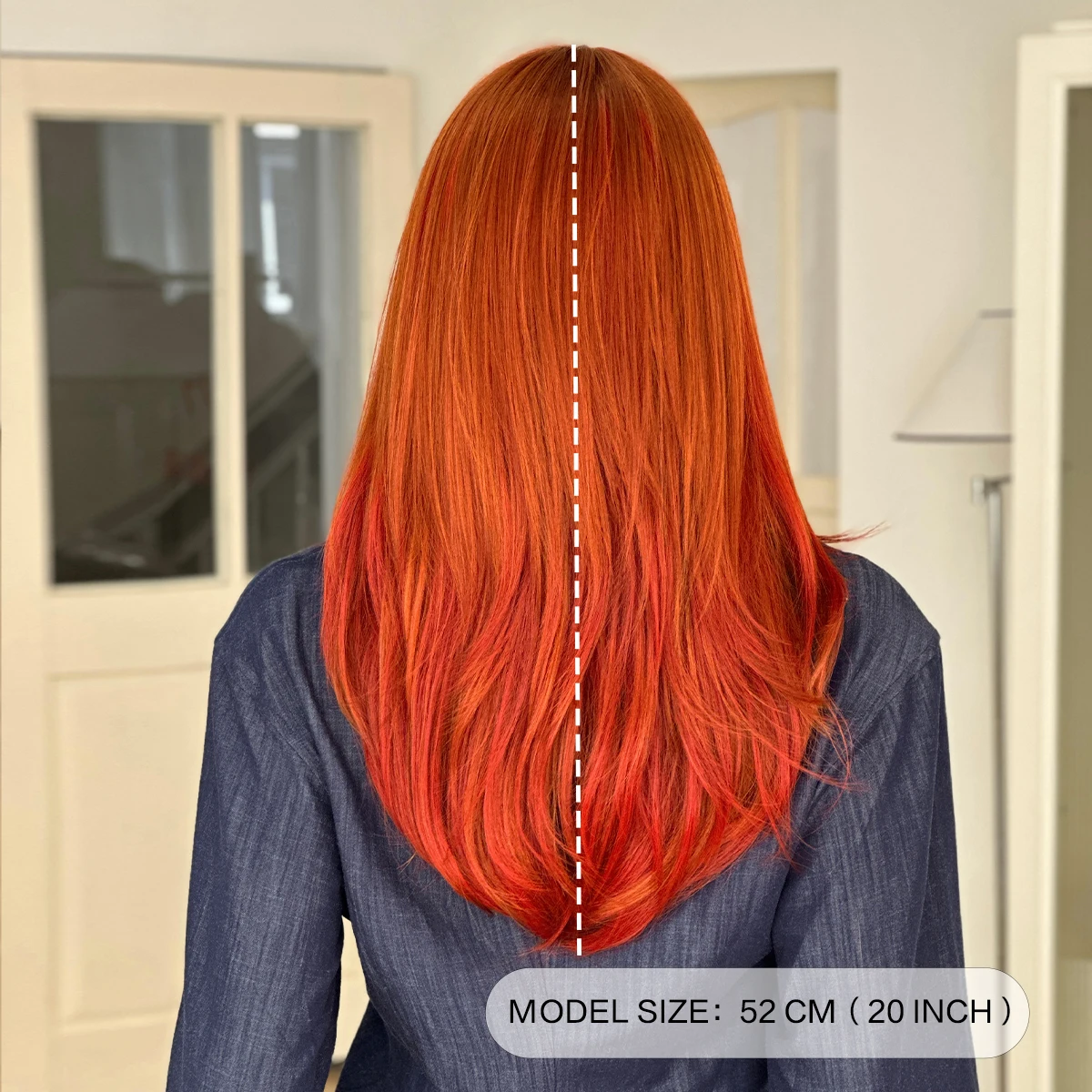 7JHH WIGS Long Straight Orange Wig for Women Modest Fashion Synthetic Middle Part Wear and Go Copper Wigs with Curtain Bangs - view 4