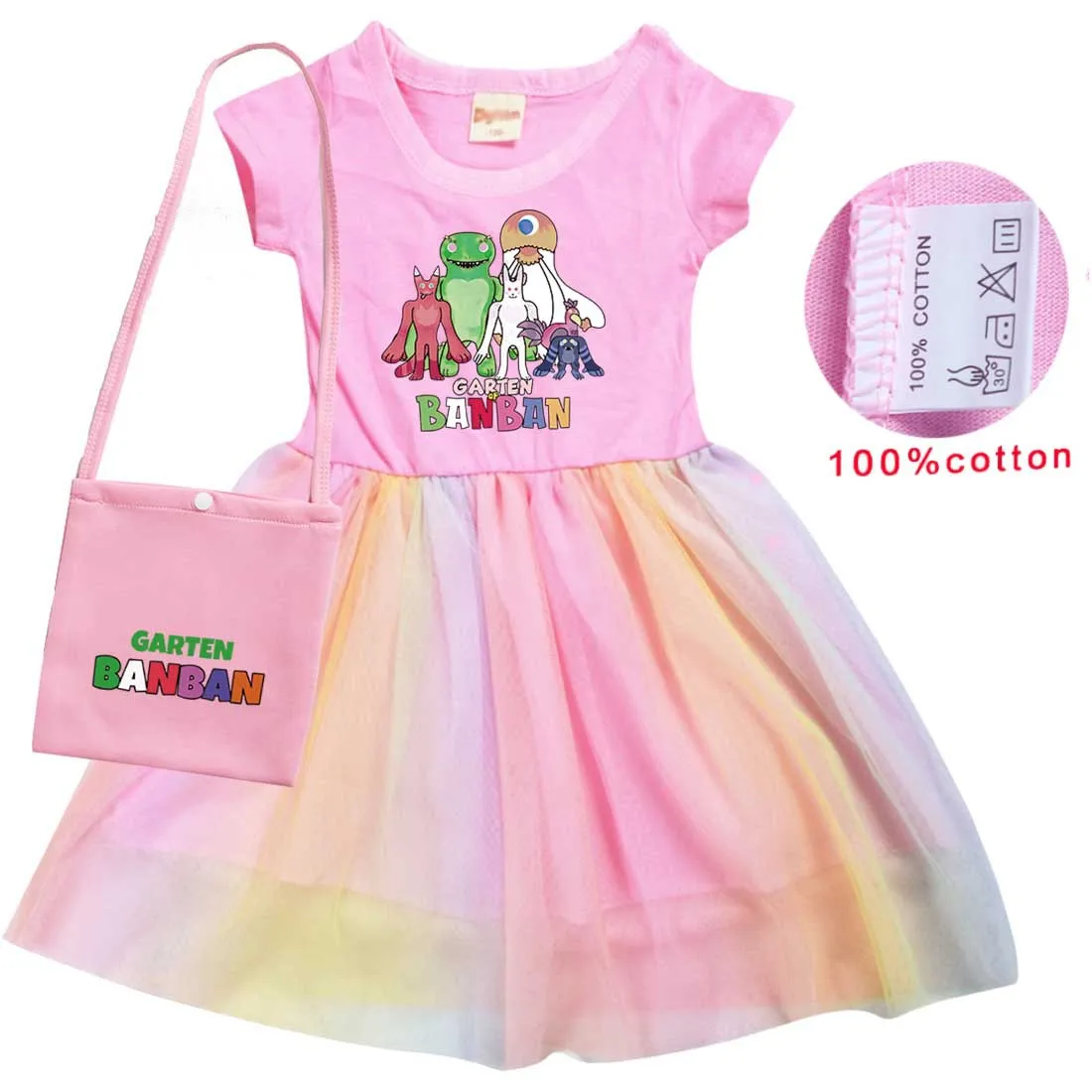 

Garden of Banban Girls Clothes Summer Princess Dresses Short Sleeve Kids Dress Party Baby Dresses + Bag for Children Clothing