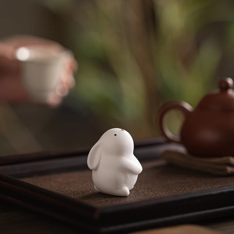 Cute Little Jade Rabbit Tea Pet Ornament Ceramic Office Desktop Desk Tea Room Coffee Table Home Accessories